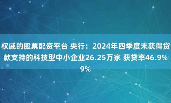 权威的股票配资平台 央行：2024年四季度末获得贷款支持的科技型中小企业26.25万家 获贷率46.9%